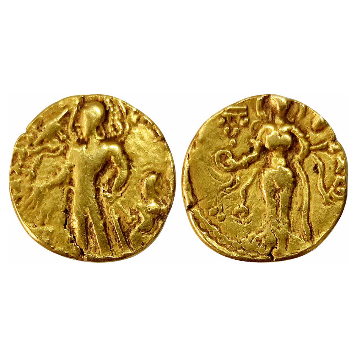 Gupta Empire, Chandragupta II (c. AD 375-415), Gold, 7.62 g, Dinar, Chhatra type; Nimbate 