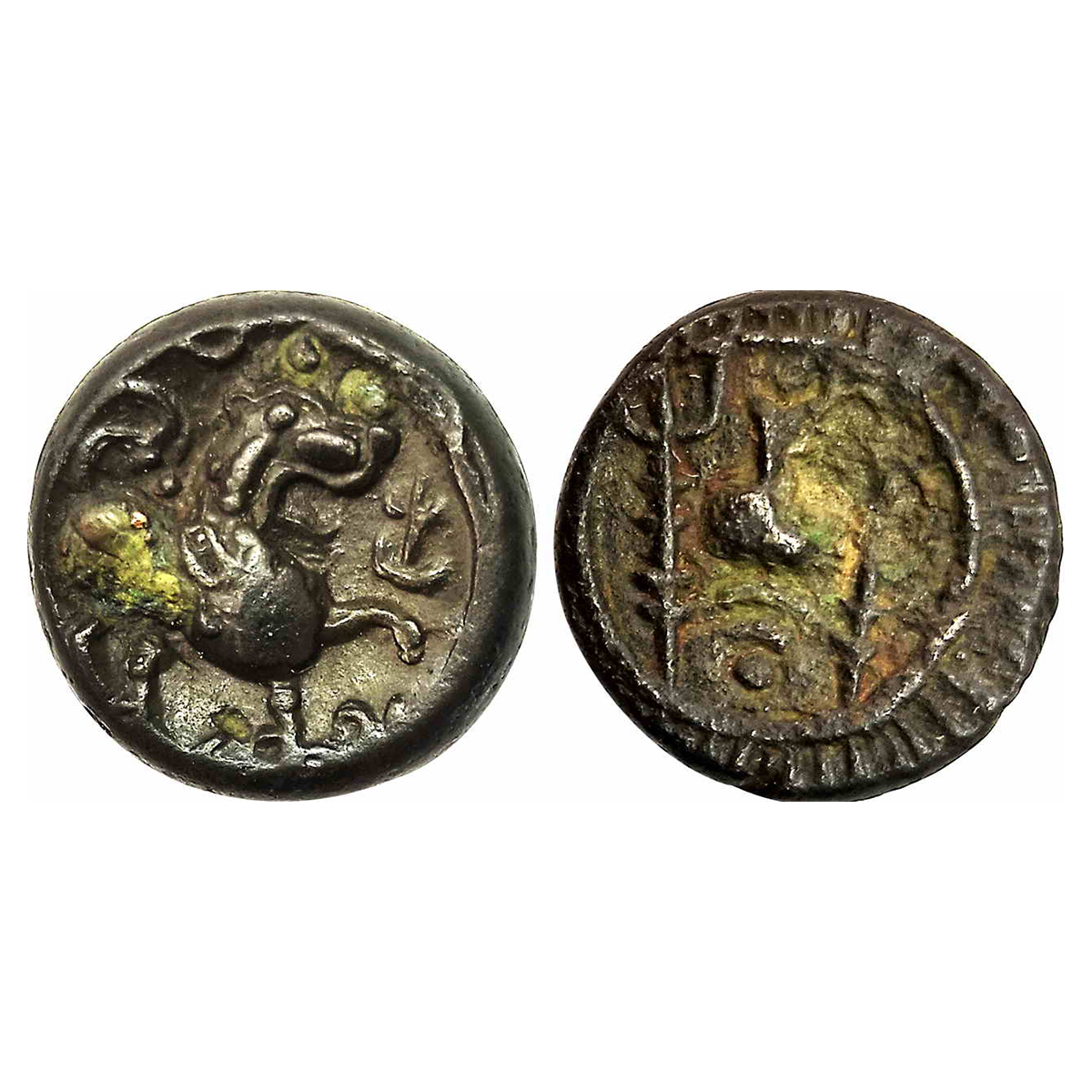Vishnukundin dynasty of Vengi (c. AD 500-600), anonymous, alloyed Copper, 6.83 g, . A Lion