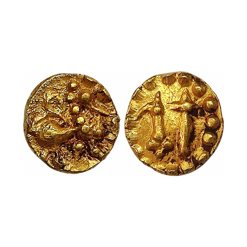 Western Chalukyas of Kalyani (c. AD 1100-1200), Gold, 0.37 g, Fanam, a roaring lion facing