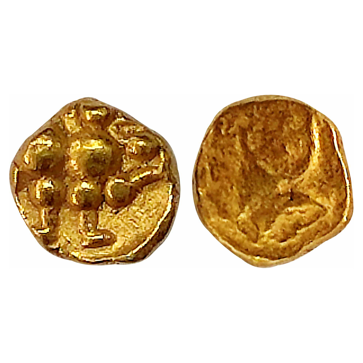 Hoysalas (c. AD 12th century), Gold, 0.12 g, ¼ Fanam, a Lion roaring to right on obverse. 