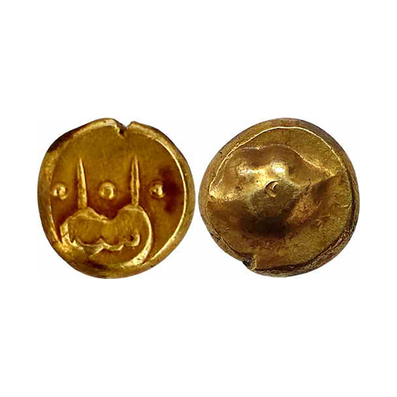 Sikandar Shah, Gold, 3.31 g, Hudki Pagoda. A motif with Persian initial 'Sin' for Sikandar