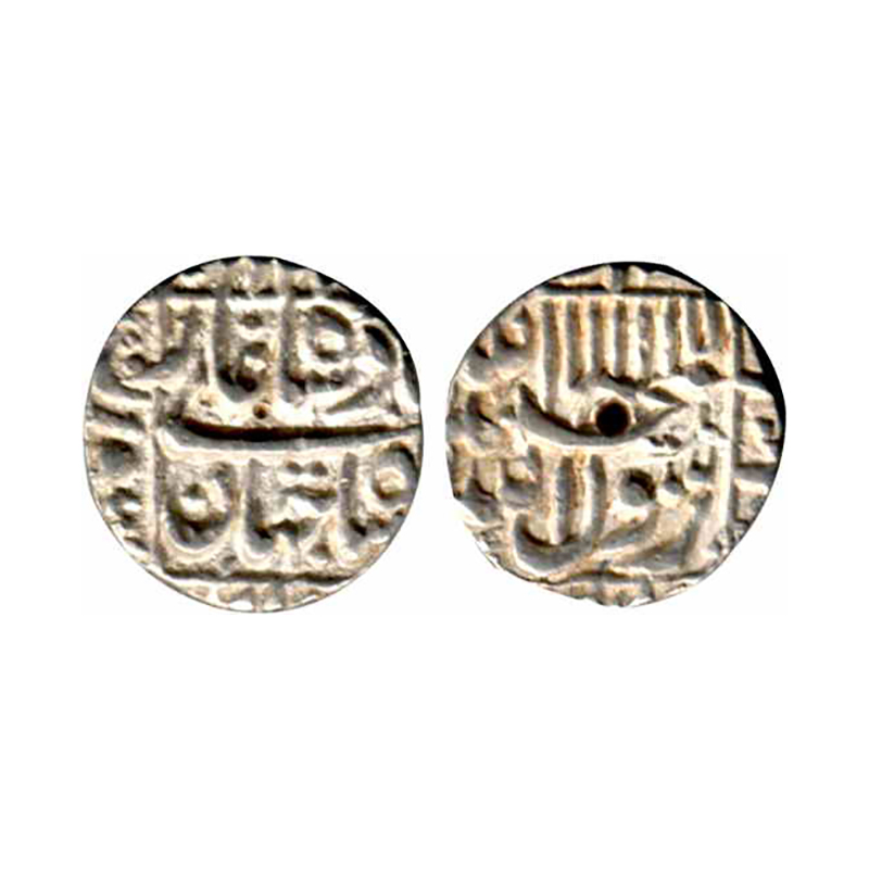 Shah Jahan, Silver, 5.72 g, ½ Rupee, Surat mint, square areas type with nearly complete mi