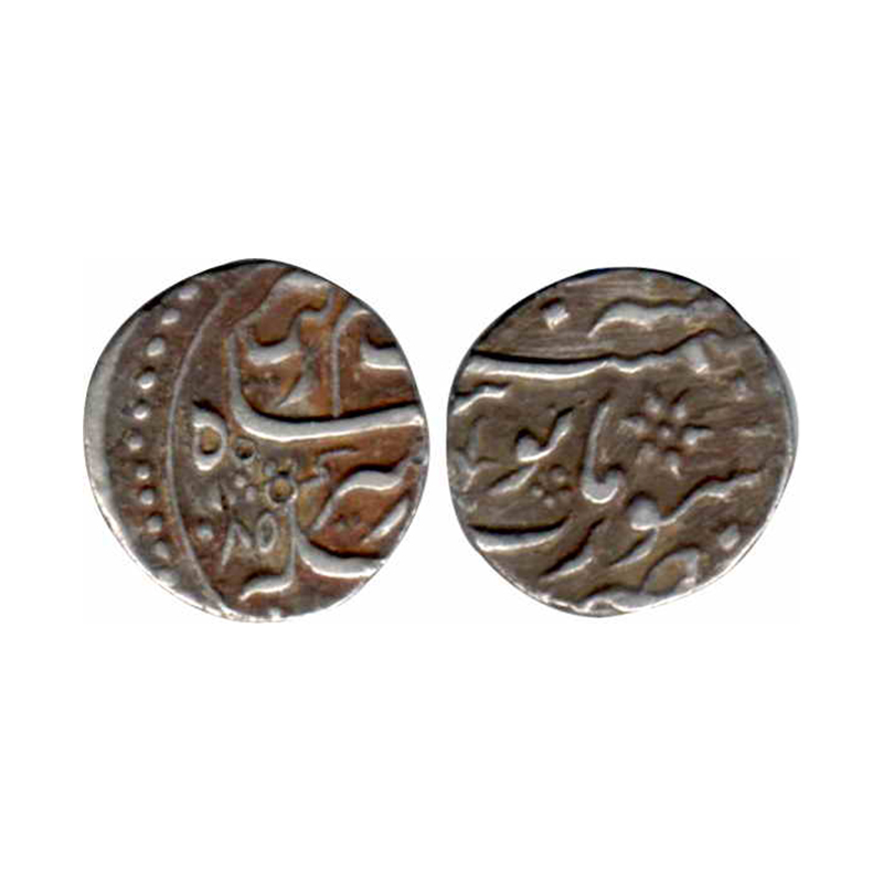 Aurangzeb, Silver, ½ Rupee, Surat mint, Badr Munir type, mint name as a divider at bottom 