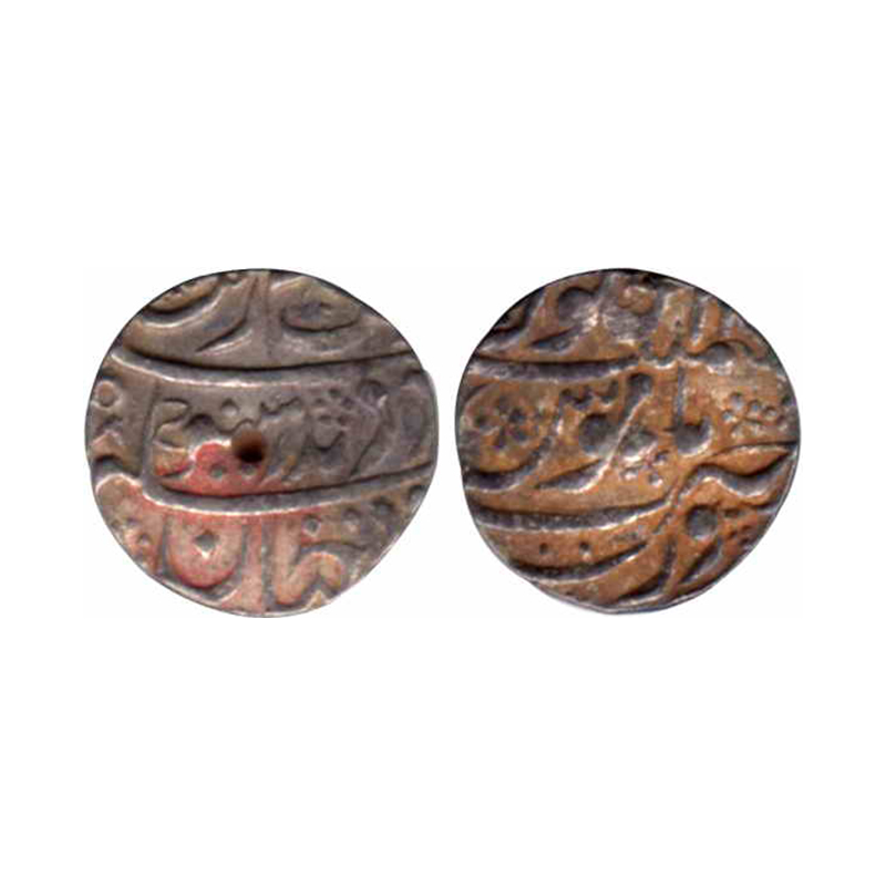 Aurangzeb, Silver, ½ Rupee, Surat mint, Badr Munir type, complete mint name at bottom on r