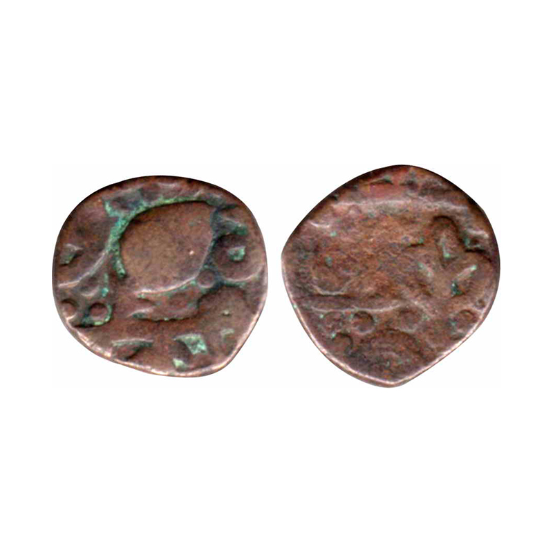 Sikhs, Copper, 7.49 g, ¼ Anna, Leaf symbol, Gurumukhi legend with the denomination value w