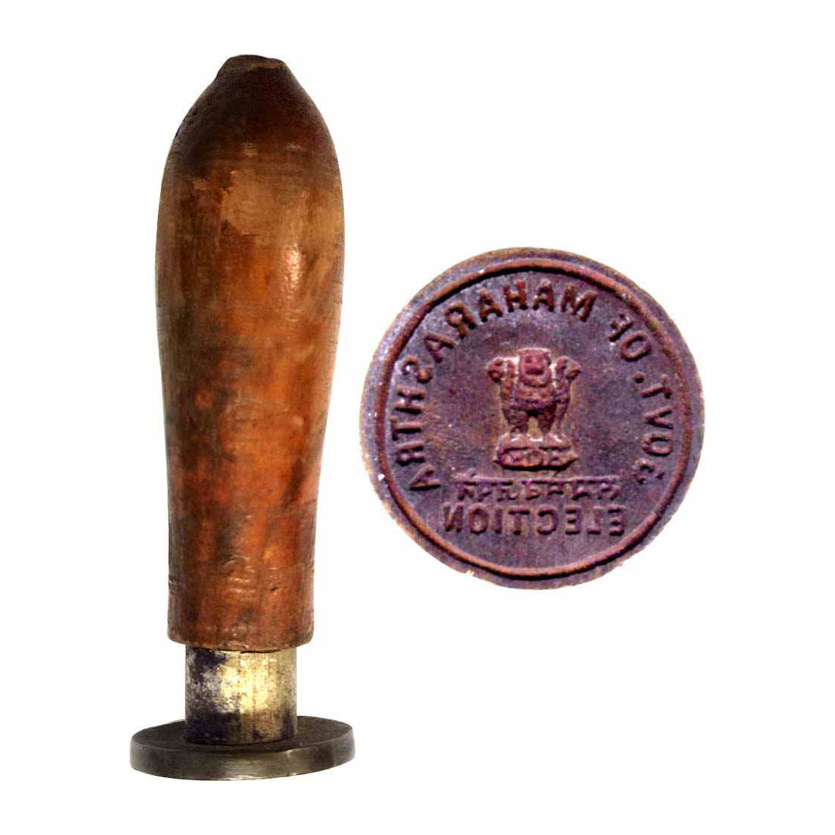 Seal of Election Commission of the Govt of Maharashtra, Bronze, 28.54 g, with long wooden 