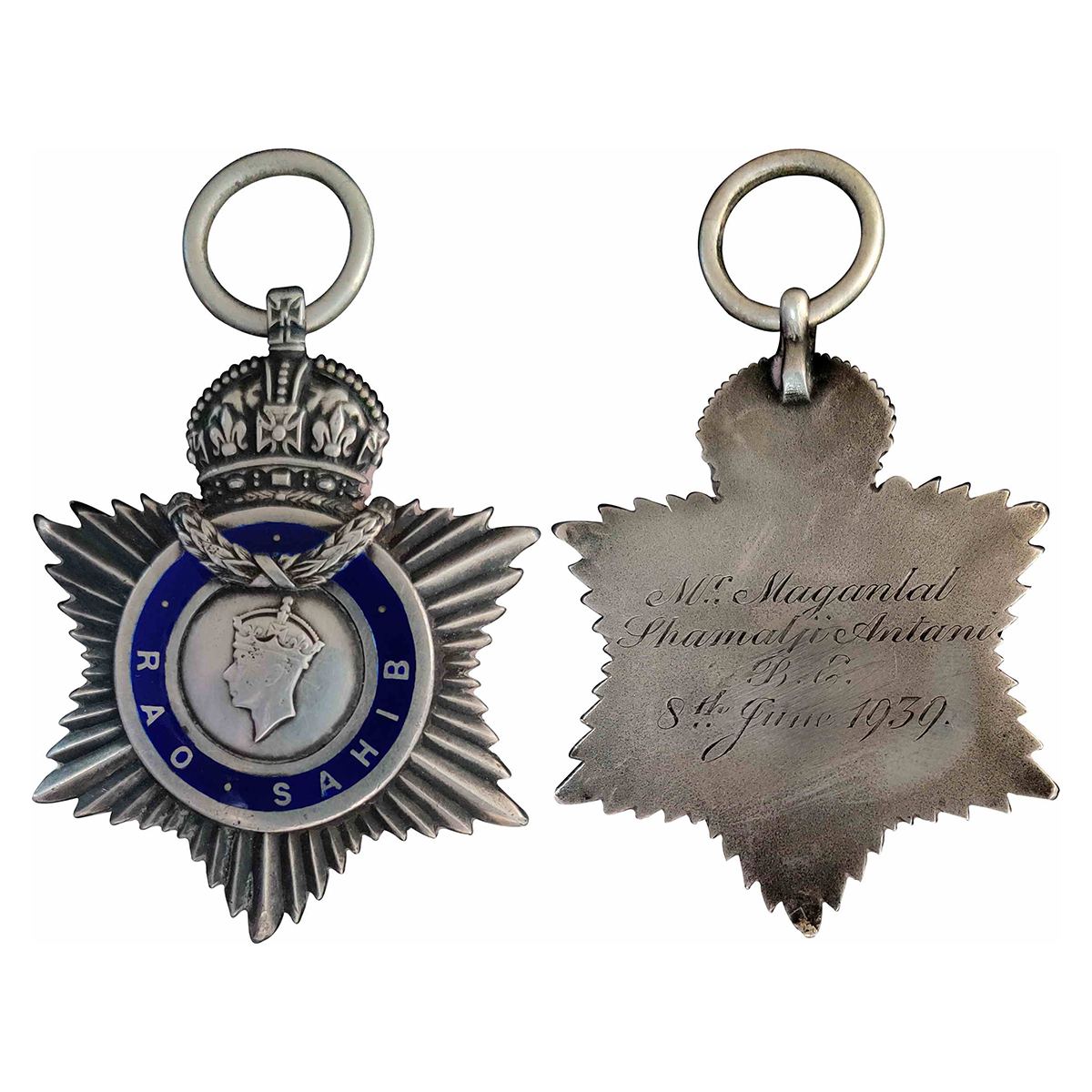 British India, Indian Title Badge, George VI, Silver, 41.70 g, Rao Sahib written in blue e