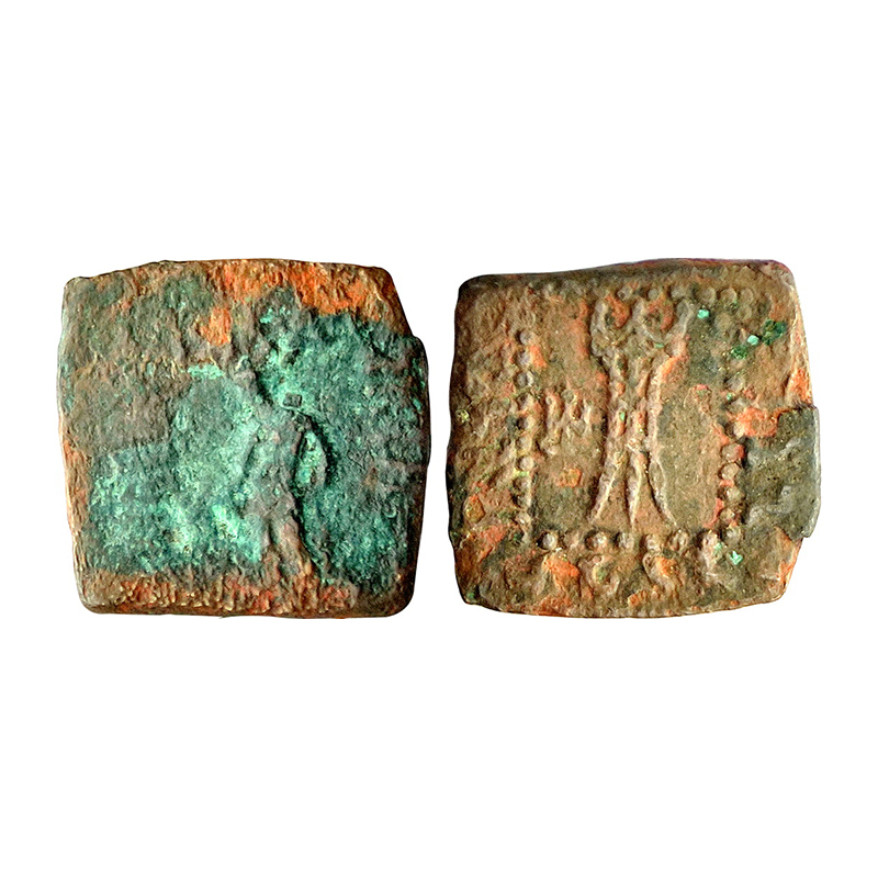 Indo-Greek, Apollodotus II, Copper, Square Unit, 7.45 g, Greek God Zeus standing to left i
