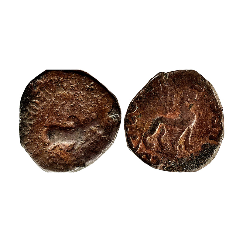 Indo-Scythians, Azes II, Copper 13.67 g, Trichalkon, obv. bull walking to right with Greek