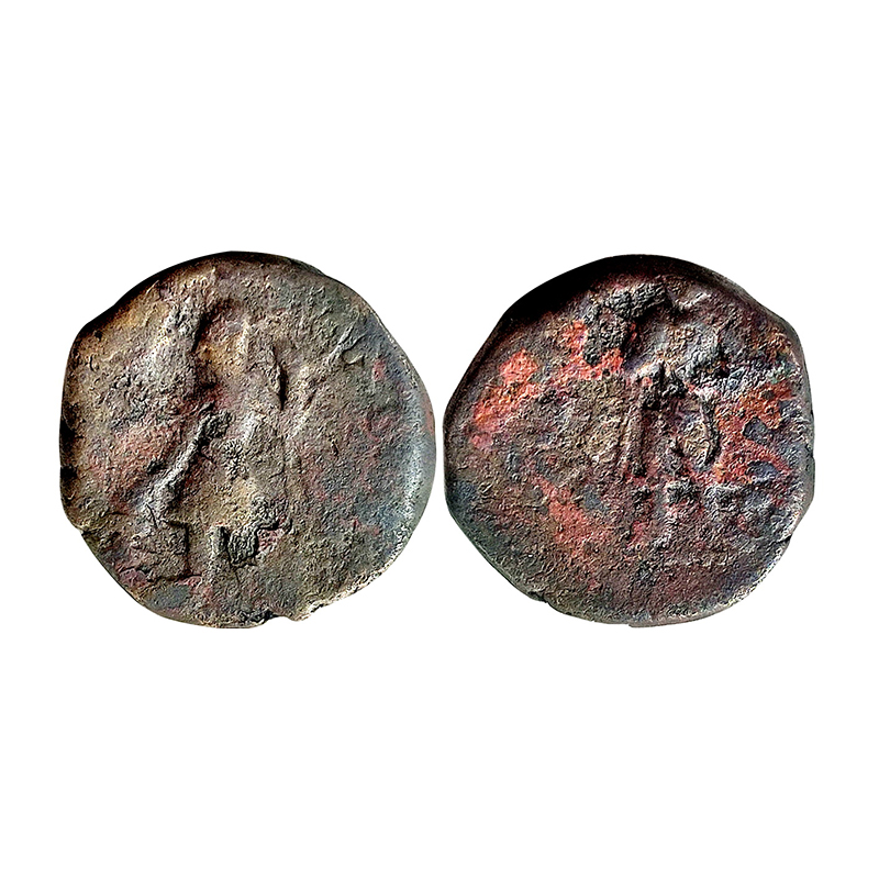 Kushanas, Kanishka, 1st century AD, Buddha type, Copper, 16.90 g, king standing, holding a
