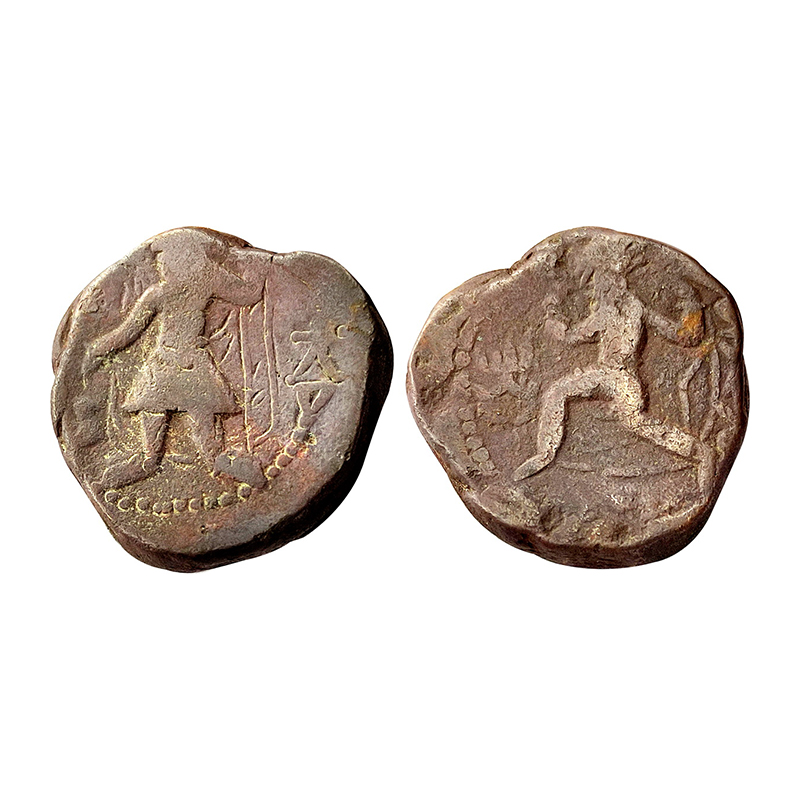Kushanas, Kanishka, 1st century AD, Copper, 15.87 g, king standing, holding a spear in lef