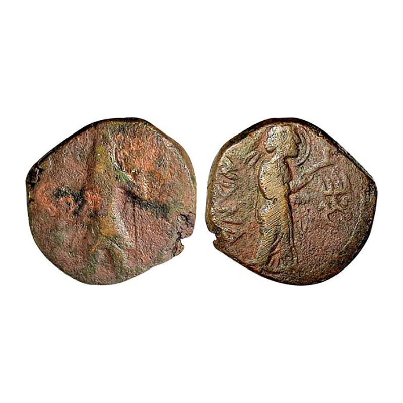 Kushanas, Kanishka, 1st century AD, Copper, Full Unit, 17.72 g, king standing, holding a s