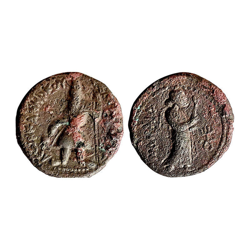 Kushanas, Kanishka, 1st century AD, Copper, Half Unit, 8.11 g, king standing, holding a sp