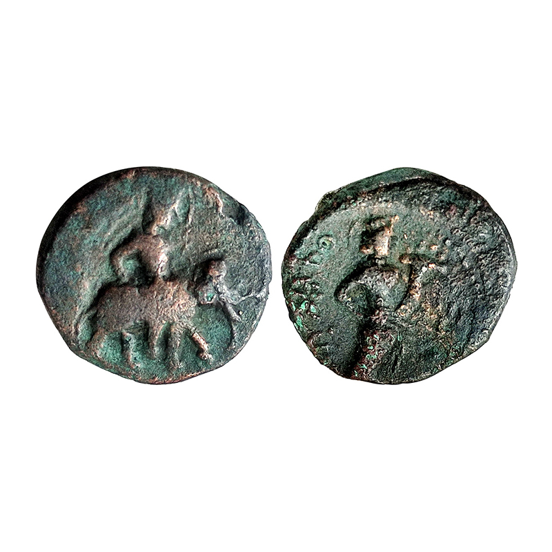 Kushanas, Huvishka, 2nd century AD, Copper, Unit, 11.43 g, king riding an elephant, which 