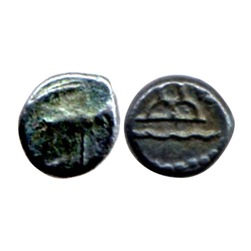 Western Kshatrapas, Damasena, Potin, 0.76 g, Elephant type on obverse, a tree-arched hill 