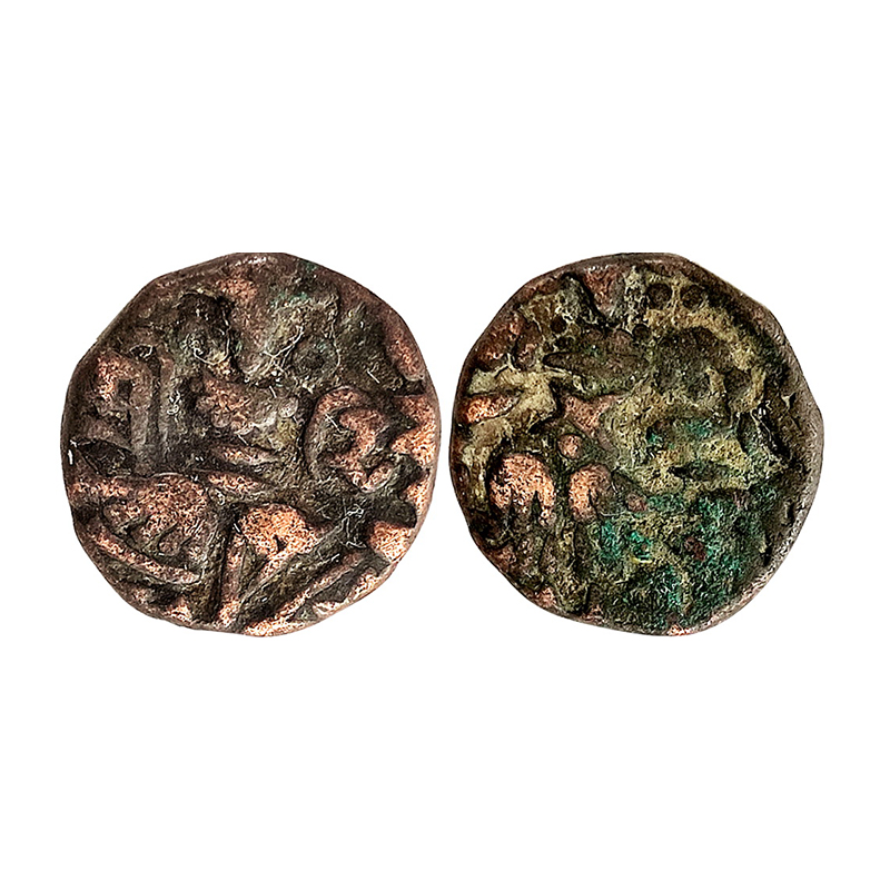 Hindu Kings of Kashmir, Queen Didda, Copper, 5.83 g, Drachma. King standing facing front, 