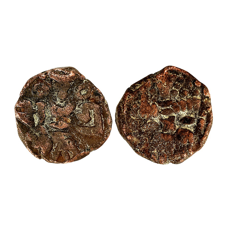 Hindu Kings of Kashmir, King Sussala, Copper, 5.36 g, Drachma. King standing facing front,