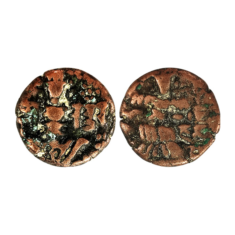 Hindu Kings of Kashmir, King Ananta deva, Copper, 6.12 g, Drachma. King standing facing fr