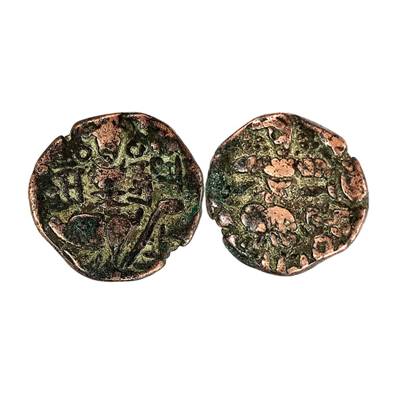 Hindu Kings of Kashmir, King Sangram Varma deva, Copper, 5.81 g, Drachma. King standing fa