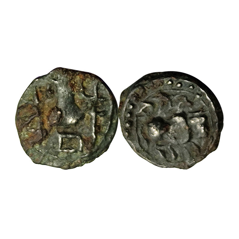 Vishnukundin type, Vidarbha region, c. 700-900 AD, Copper, 2.13 g, a conch shell on obvers