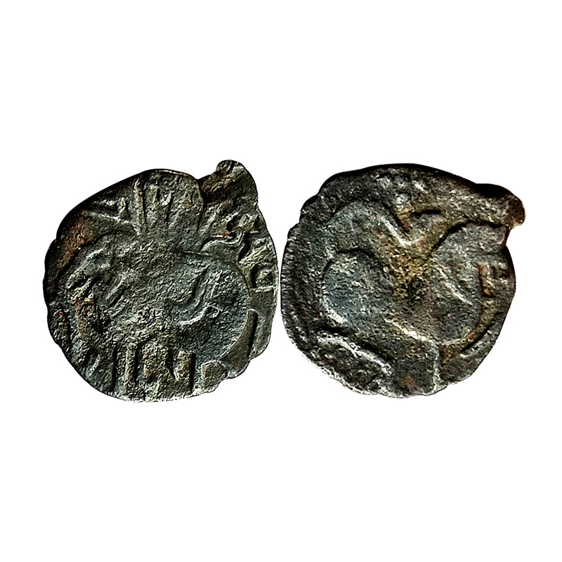 Shahis of Ohind, Afghanistan, Samanta Deva, Copper, 1.94 g, Elephant-Lion type, an Elephan