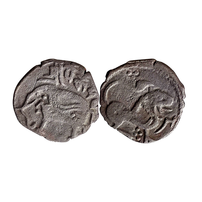 Shahis of Ohind, Afghanistan, Vaka Deva, Copper, 2.03 g, Elephant-Lion type, an Elephant s