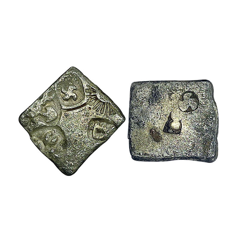 Swastika Punch-marked, Post-Mauryas, c. 100-50 BC, Silver, 2.49 g, Karshapana, Five-punche