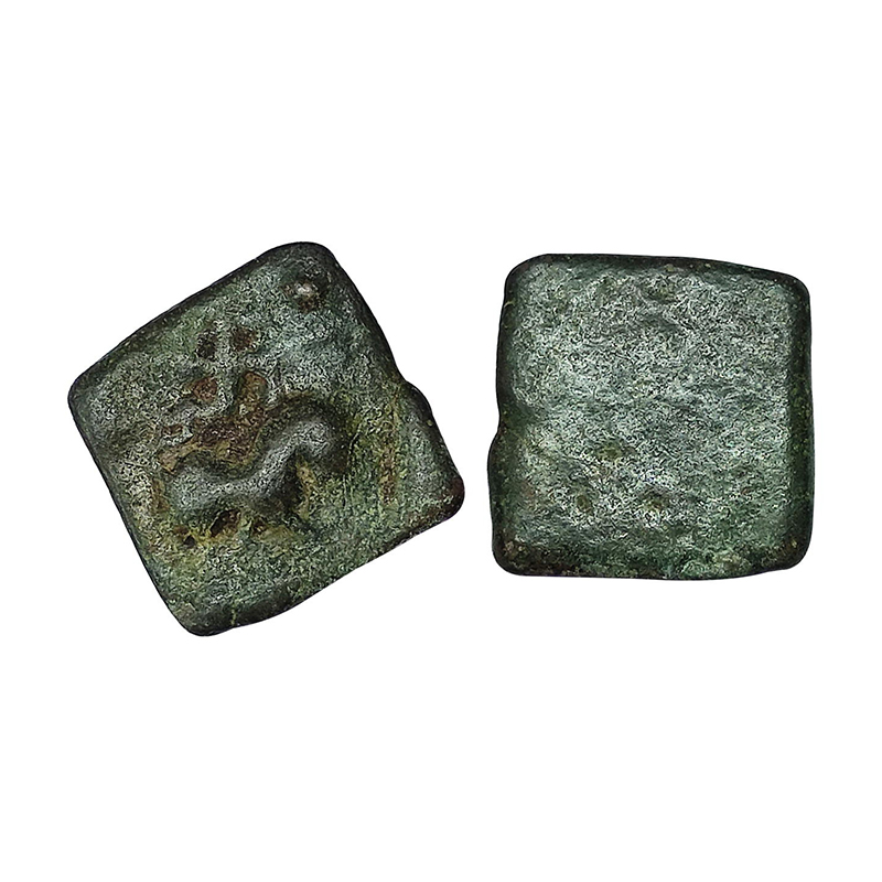 Satavahanas, Satakarni, Copper, 3.87 g, Karshapana, a Lion walking right with upraised tai