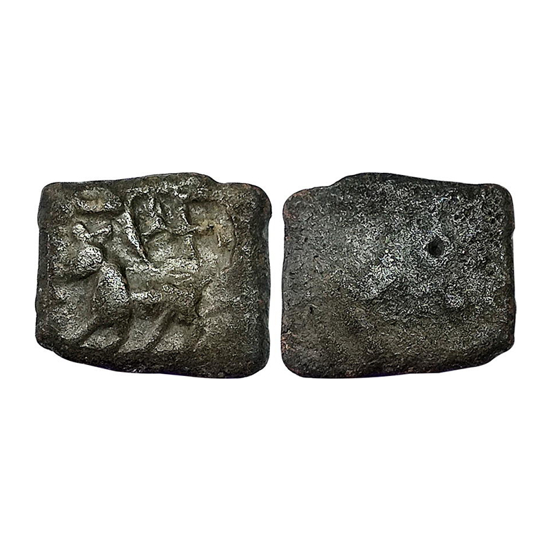Satavahanas, Satakarni, Copper, 4.74 g, Karshapana, a Lion walking left with upraised tail