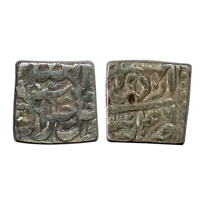 Akbar, Silver, Square Rupee, Tatta Mint, Allahu Akbar Jale Jalalhu on obverse, Ilahi type,