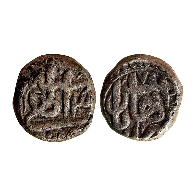 Akbar, Copper, 20.43 g, Dam, Allahabad Mint, written as Allabas on obverse, Ilahi type, Il