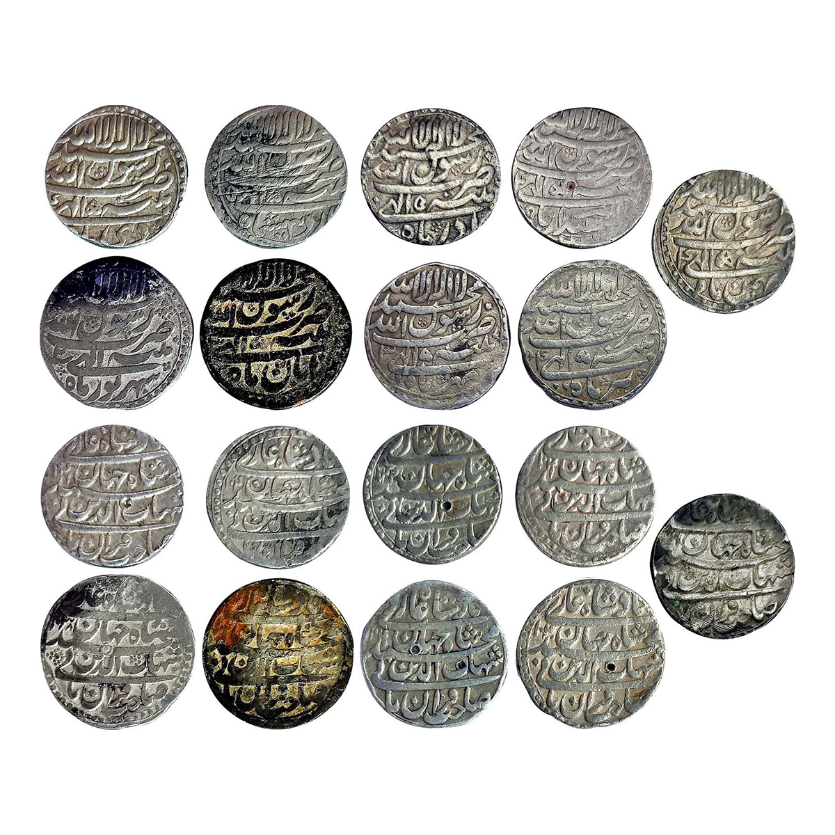 Shah Jahan, Silver, Set of 9 different Months of Patna Mint. Kalima and 4 straight lines t