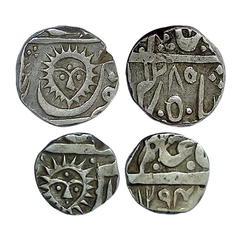 Silver, Indore, Tukoji Rao II , ½ Rupee (AH 1285) and ¼ Rupee (AH1284) , Both with clear A