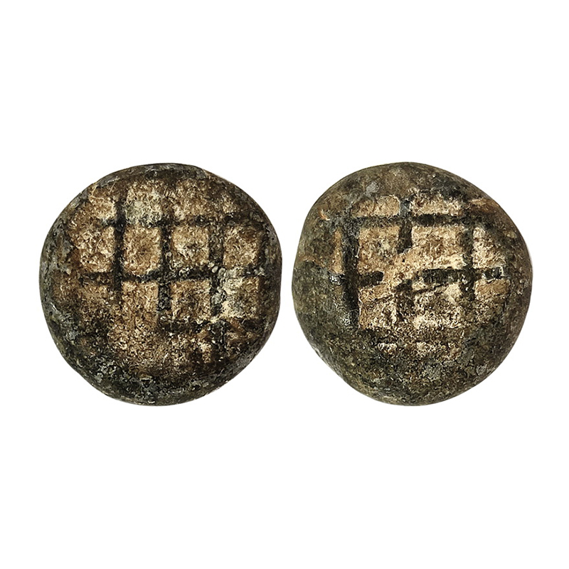 Jafarabad, Lead, 2.69 g, Kori, horizontal and vertical lines forming squares on both the s