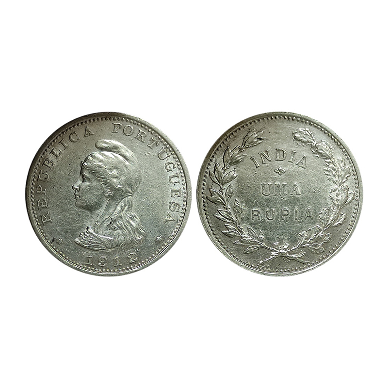 Goa, Silver, Uma Rupia, 1 Rupee, 1912, Republic Issue with the portrait of Liberty on obv.