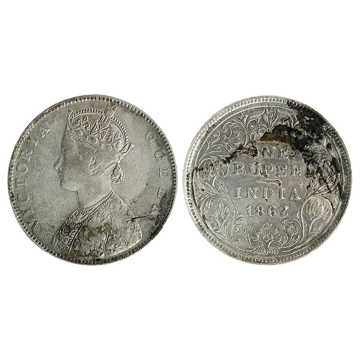 Victoria Queen, Silver, Rupee, 1862, Bombay Mint, 5 Panel variety. Very Fine, Scarce. ...