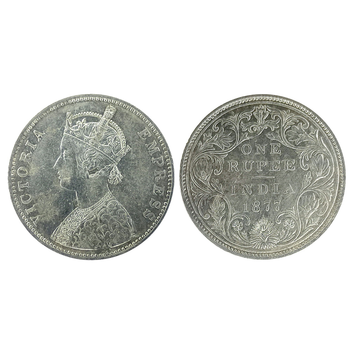 Victoria Empress, Silver, Rupee, 1877, Bombay Mint. Almost UNC. ...