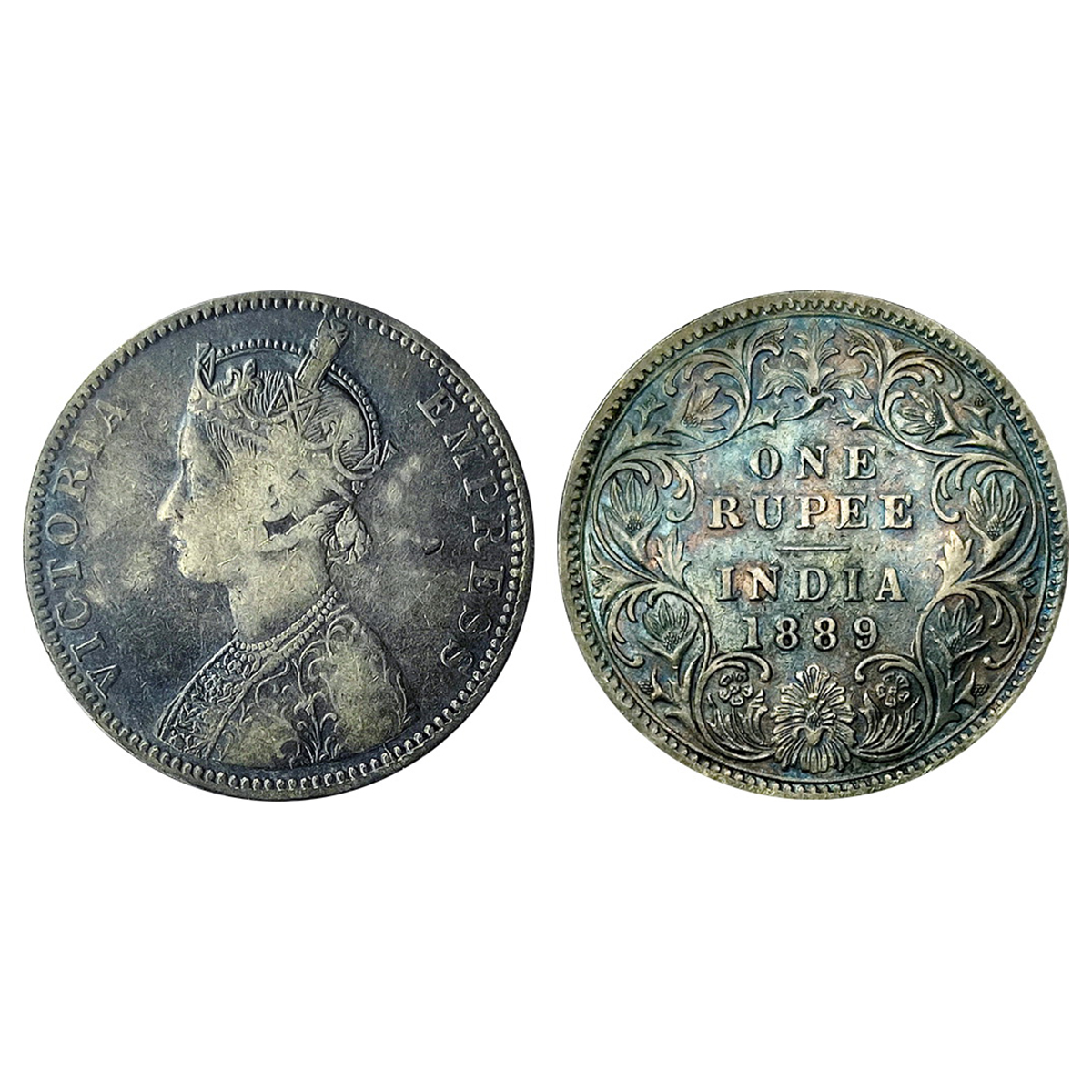 Victoria Empress, Silver, Rupee, 1889, Bombay Mint. About Extremely Fine. ...