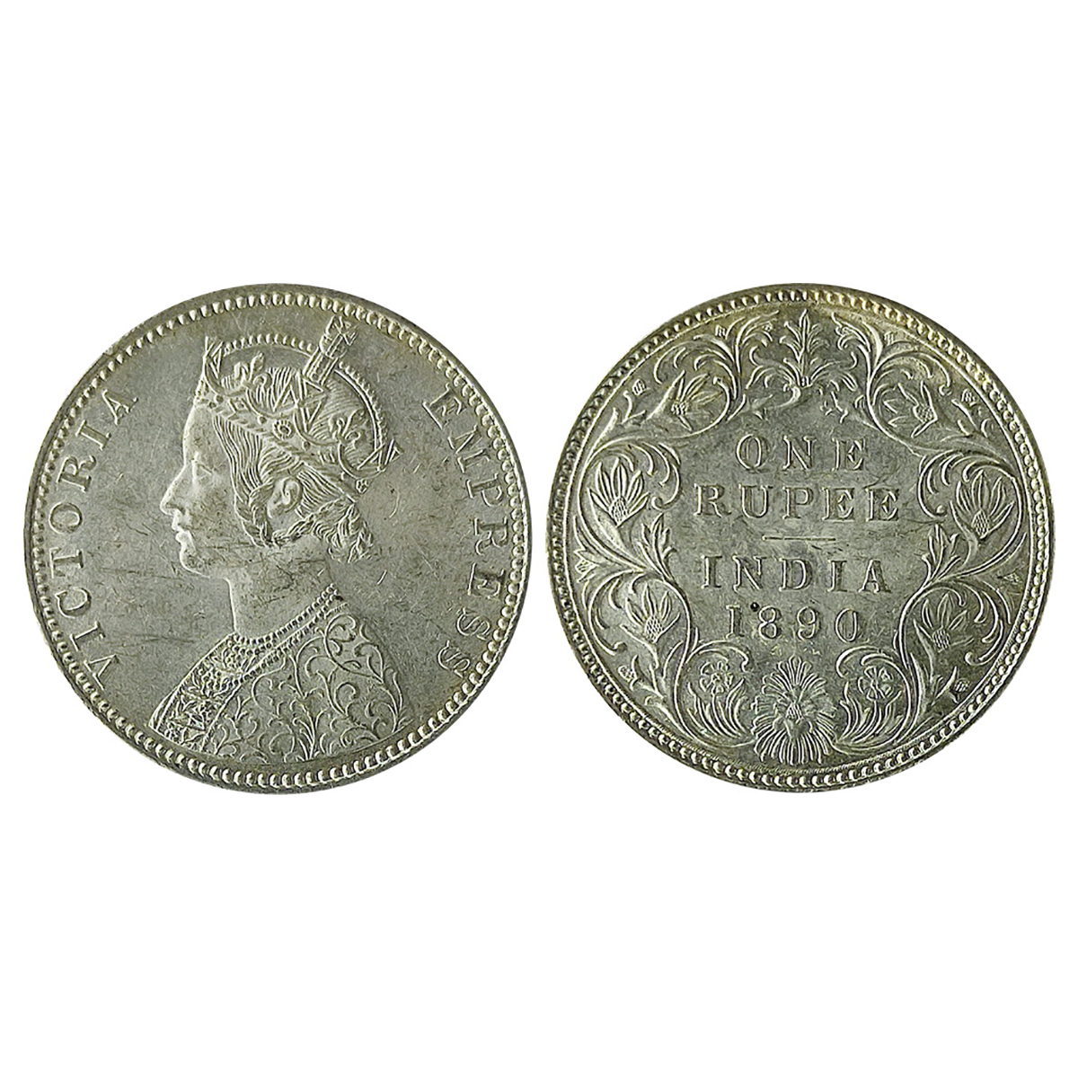 Victoria Empress, Silver, Rupee, 1890, Bombay Mint. BUNC. MS Grade coin....