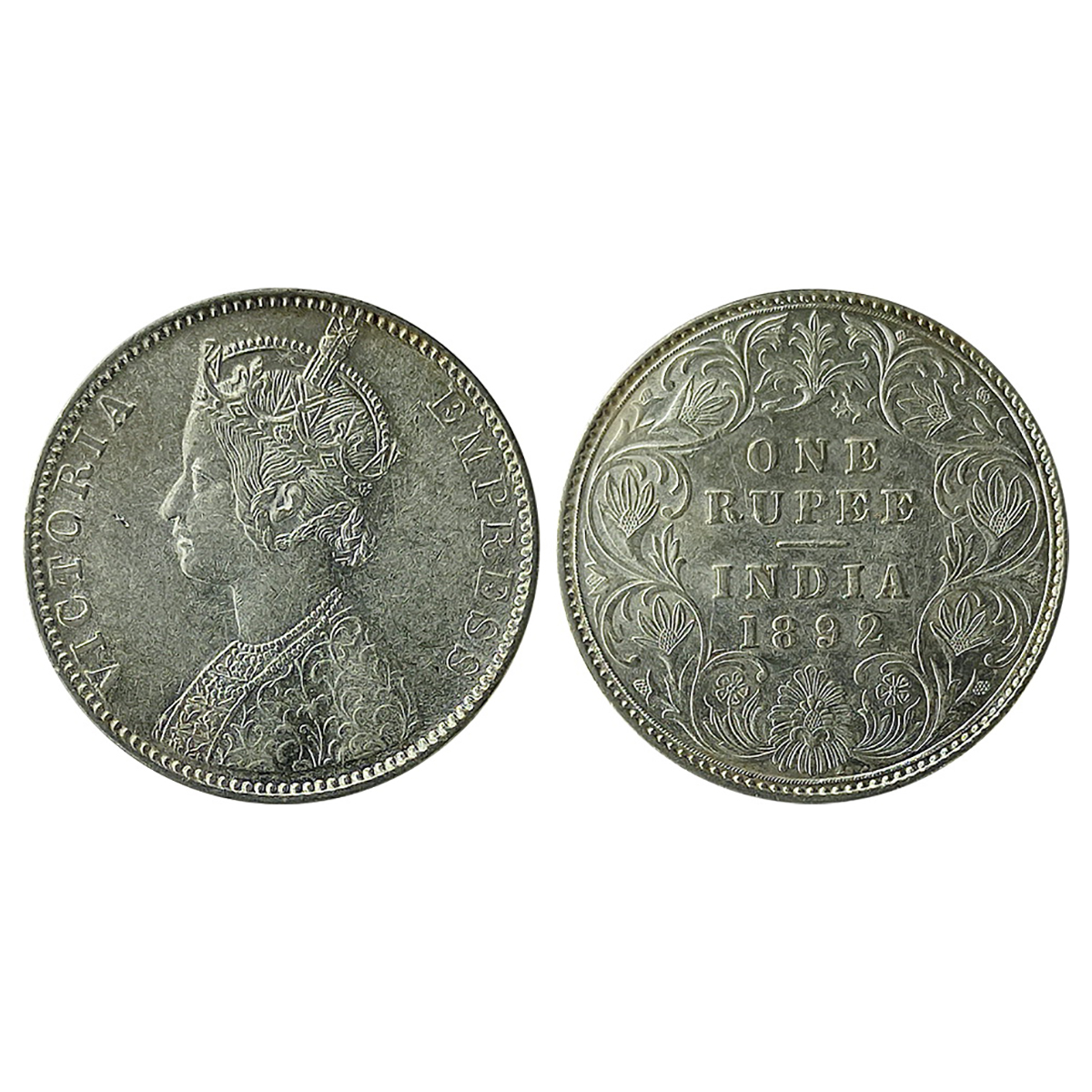 Victoria Empress, Silver, Rupee, 1892, Bombay Mint. BUNC. MS Grade coin....