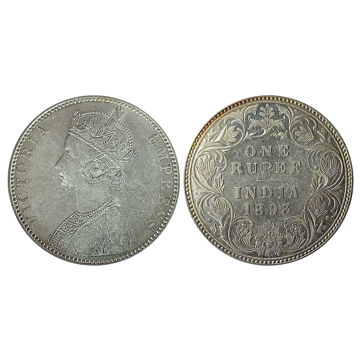 Victoria Empress, Silver, Rupee, 1893, Bombay Mint. BUNC. MS Grade coin....