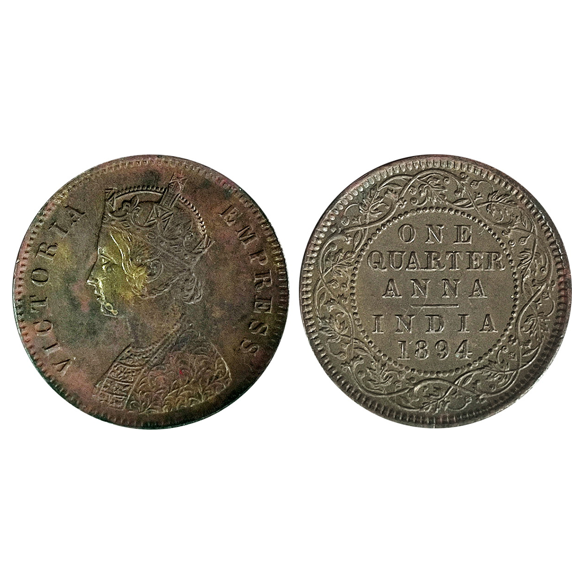 Victoria Empress, Copper, ¼ Anna, 1894. Almost UNC with heavily toned, Scarce. ...