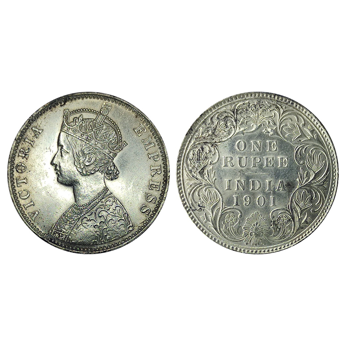 Victoria Empress, Silver, Rupee, 1901, Bombay Mint. About UNC. ...
