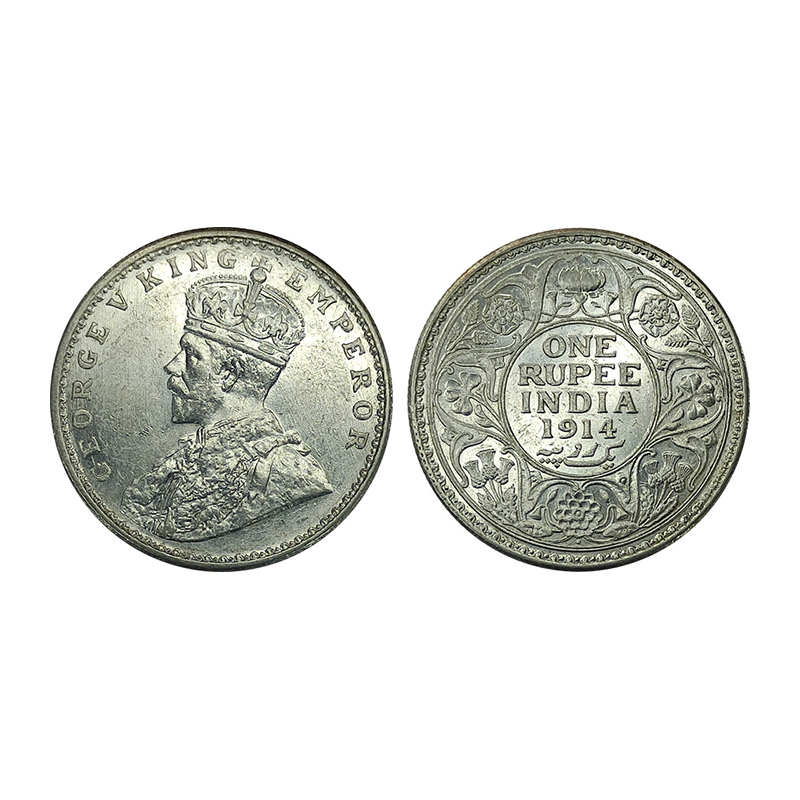 George V, Silver, Rupee, 1914, Bombay Mint with Dot mint mark. BUNC with original lustre. 