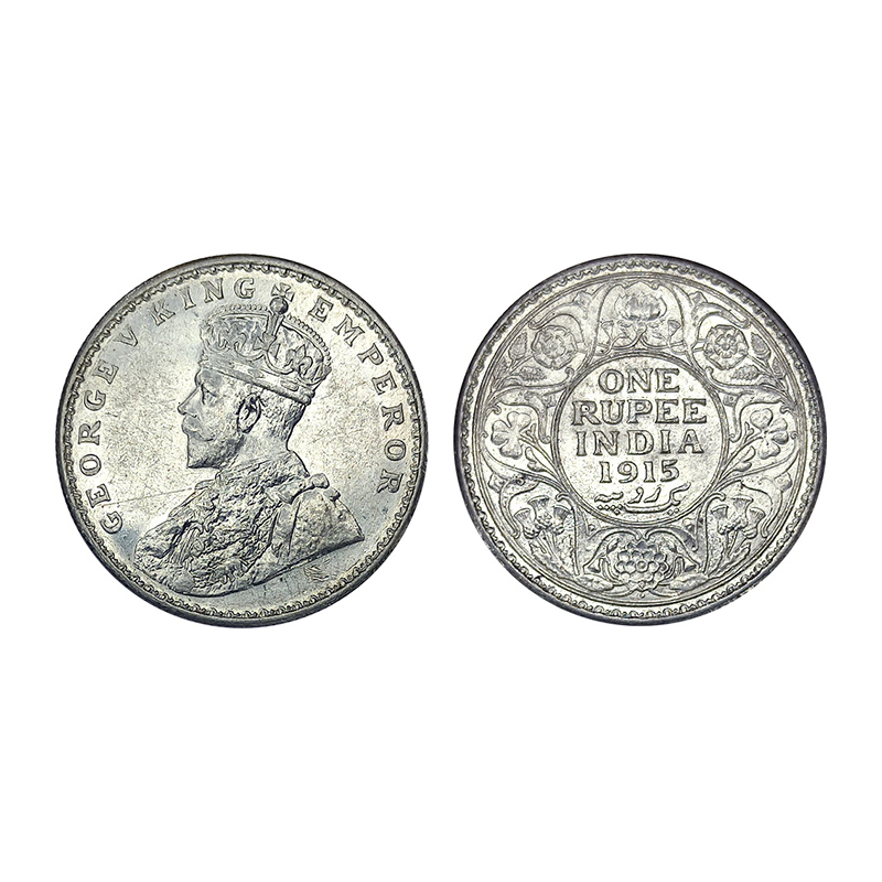 George V, Silver, Rupee, 1915, Bombay Mint with Dot mint mark. BUNC with original lustre. 