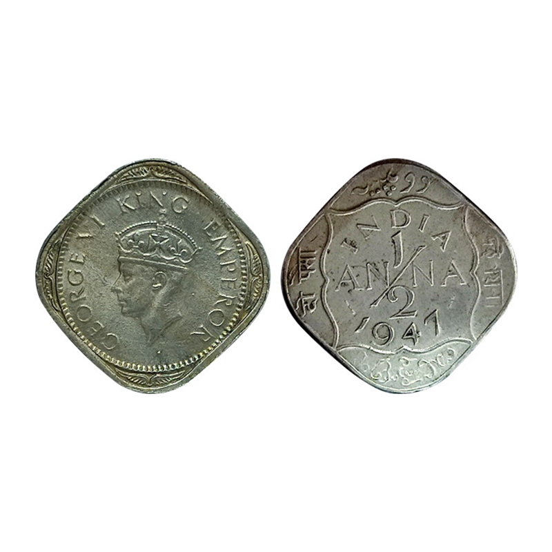 Cupro - Nickel, George VI, Cupro-Nickel, ½ Anna, 1947, Bombay Mint with Dash-Dot-Dash mint