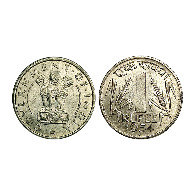 1 Rupee, Nickel, 1954, Bombay Mint with Diamond Mint Mark (DR# 1.26). Very Fine+, Scarce. 
