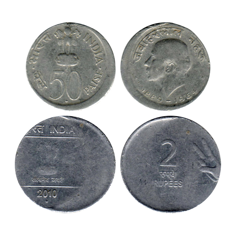 Cupro - Nickel, Error coins (2), 50 Paise, Jawaharlal Nehru Commemorative issue, 1965, Bom