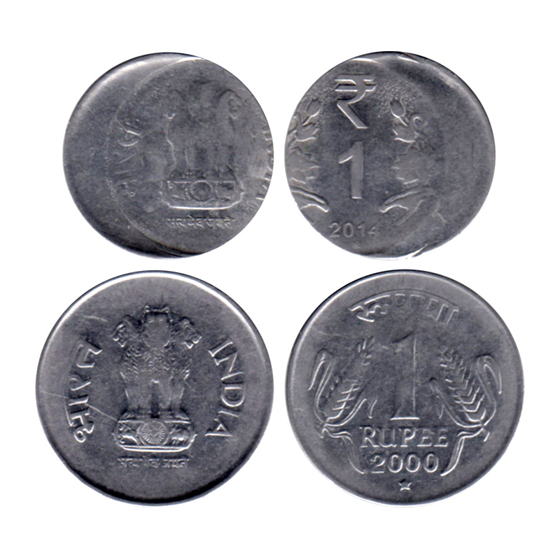 Stainless Steel, Error Coins (2), 1 Rupee, 2010, Hyderabad Mint with III O’clock orientati