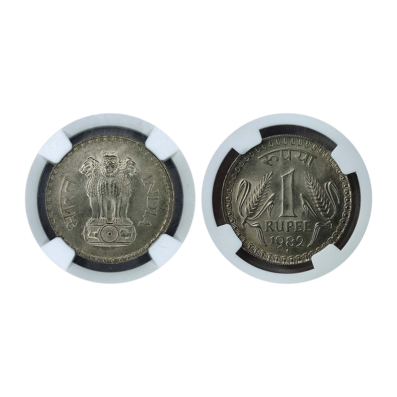 Cupro - Nickel, 1 Rupee Certified, 1982, Bombay Mint, Type 3 (DR# 10.10). Certified by NGS